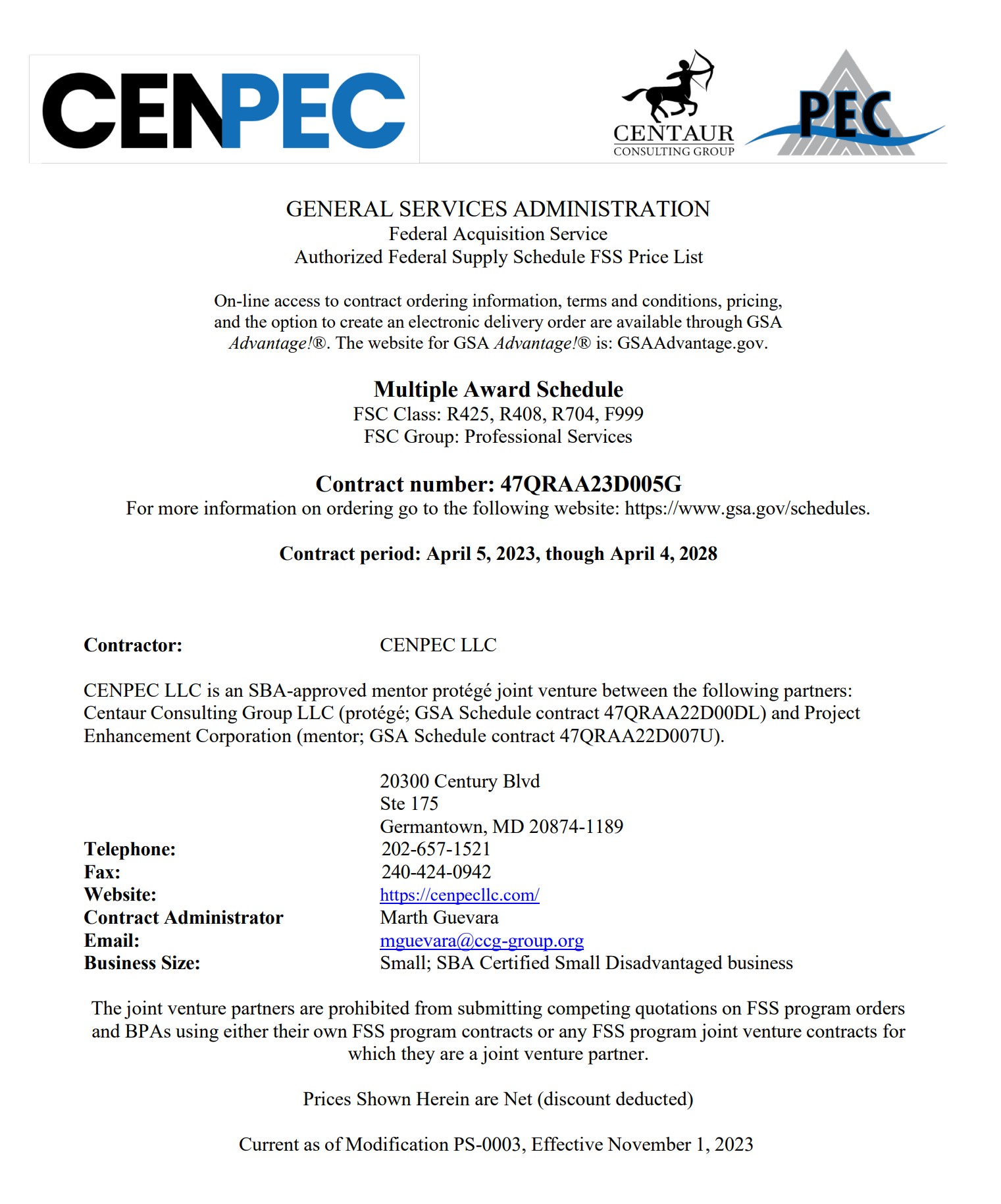 Preview of the CENPEC GSA Multiple Award Schedule